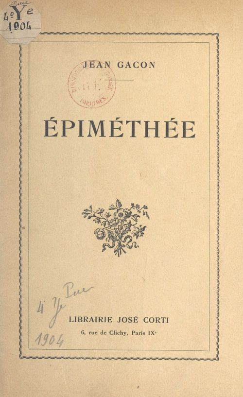 Couverture ebook de Épiméthée, de Jean Gacon