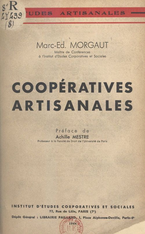 ebook cover of Coopératives artisanales, by Marc-Edmond Morgaut