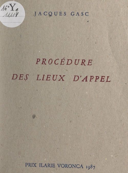 Couverture ebook de Procédure des lieux d'appel, de Jacques Gasc