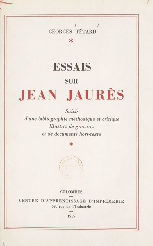 Couverture ebook de Essais sur Jean Jaurès, de Georges Tetard