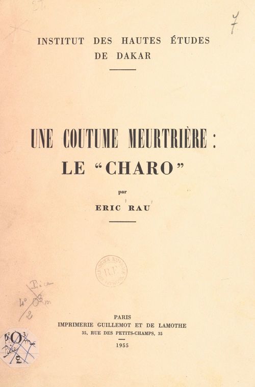 ebook cover of Une coutume meurtrière : le charo, by Eric Rau