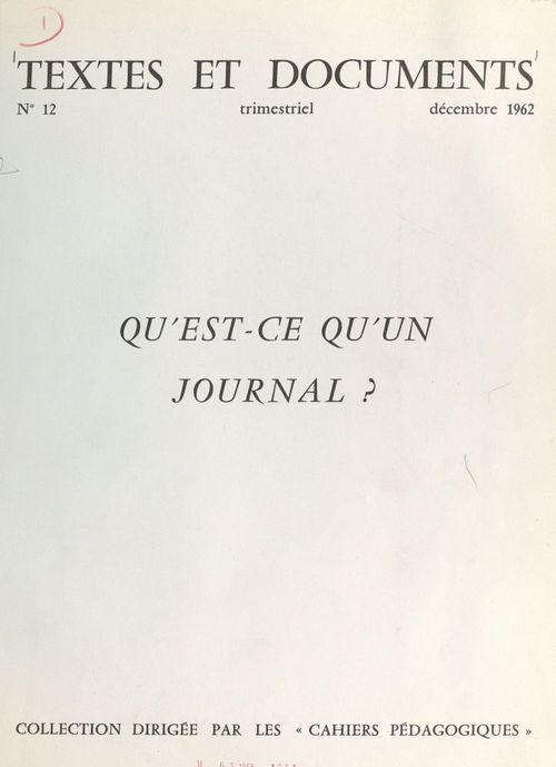 Couverture ebook de Qu'est-ce qu'un journal ?, de Jacques Kayser