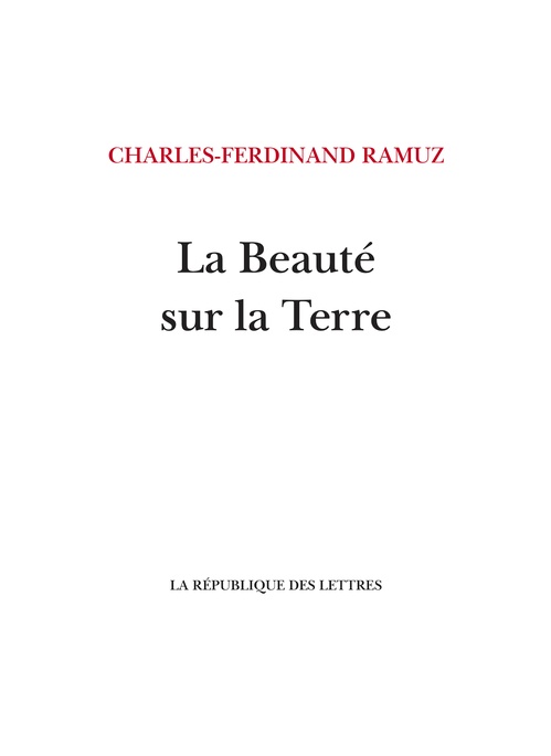 Couverture ebook de La Beauté sur la Terre, de Charles-Ferdinand Ramuz