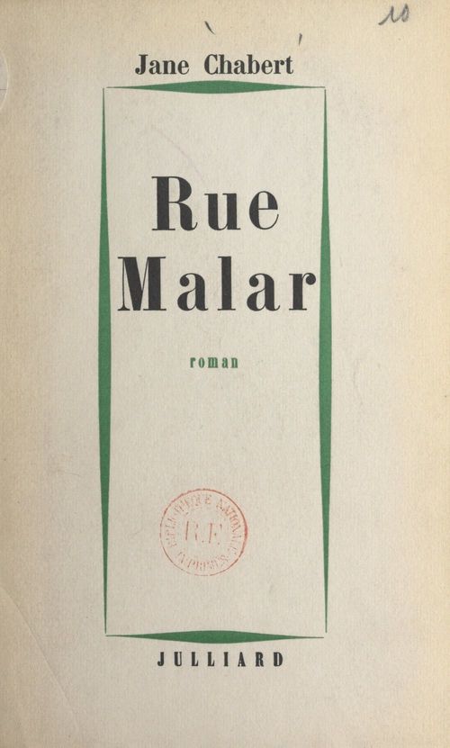 Couverture ebook de Rue Malar, de Jane Chabert