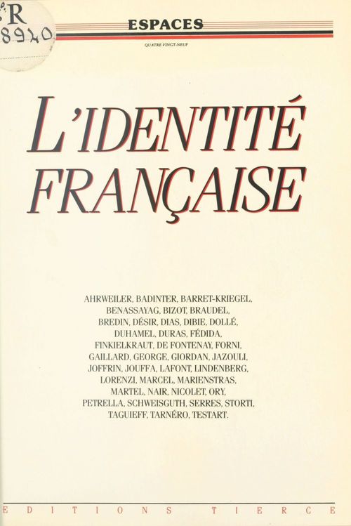 Couverture ebook de L'Identité française, de Espaces 89