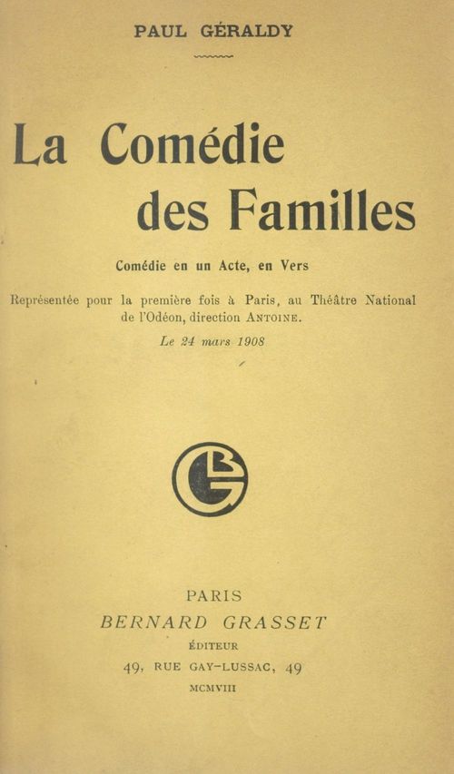 ebook cover of La comédie des familles, by Paul Geraldy