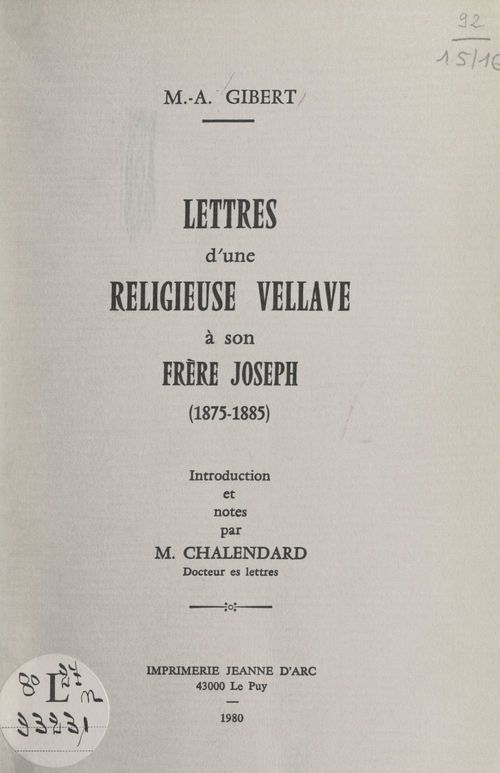 Couverture ebook de Lettres d'une religieuse vellave à son frère Joseph (1875-1885), de Marie-Anne Gibert