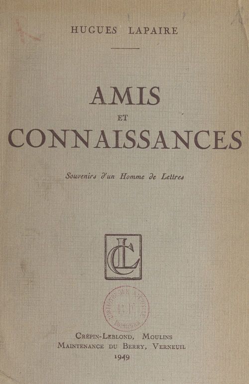 Couverture ebook de Amis et connaissances, de Hugues Lapaire