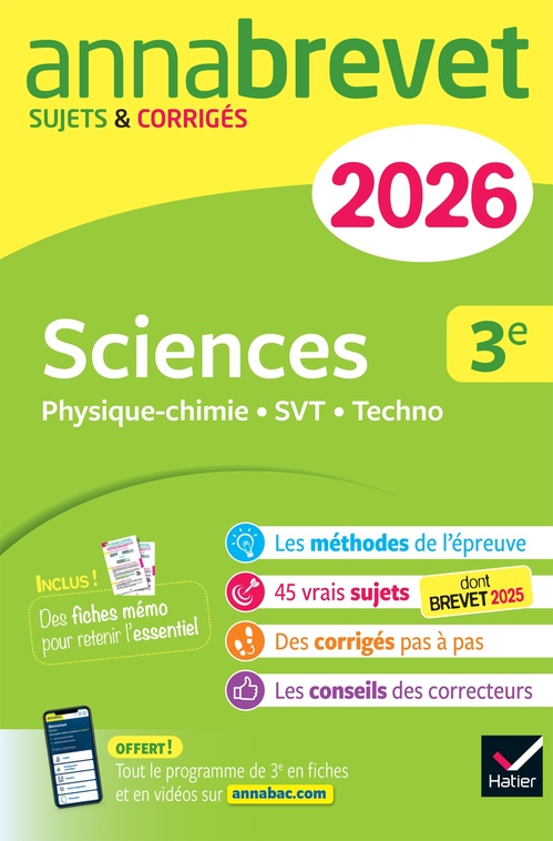 Couverture ebook de Annales du brevet 2026 - Annabrevet Sciences (Physique-chimie, SVT, Technologie) 3e - Nouveau brevet, de Nicolas Nicaise, Nadège Jeannin, Sonia Madani
