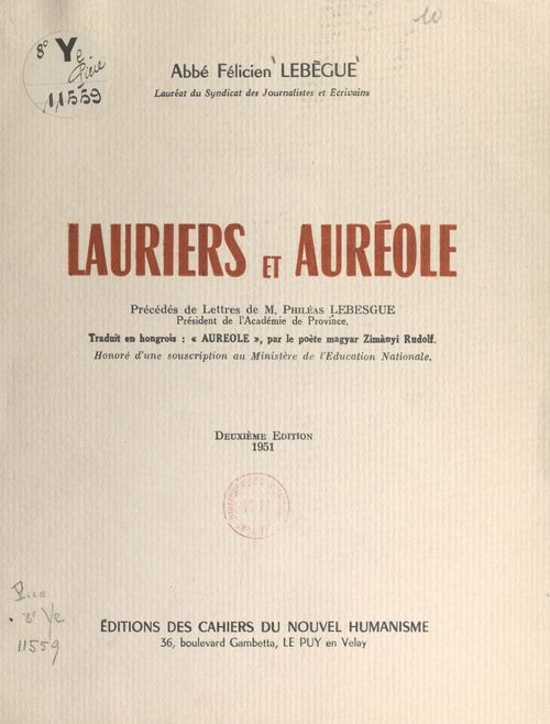 Couverture ebook de Lauriers et auréoles, de Felicien Lebegue