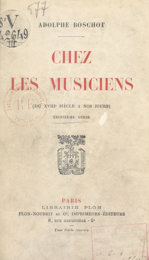 ebook cover of Chez les musiciens, by Adolphe Boschot