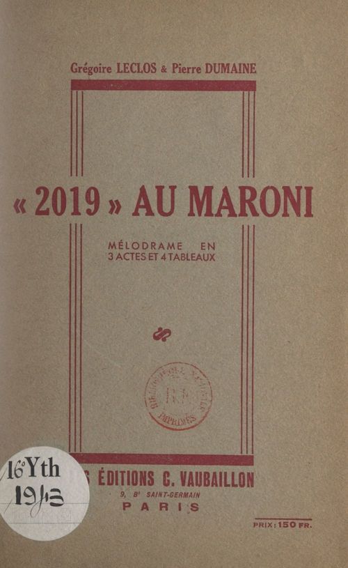 ebook cover of 2019 au Maroni, by Gregoire Leclos, Pierre Dumaine