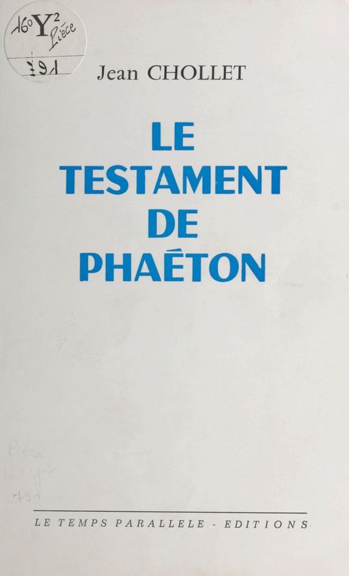 Couverture ebook de Le testament de Phaéton, de Jean Chollet