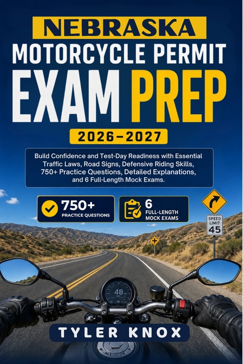 ebook cover of NEBRASKA MOTORCYCLE PERMIT EXAM PREP 2026-2027, by Tyler Knox