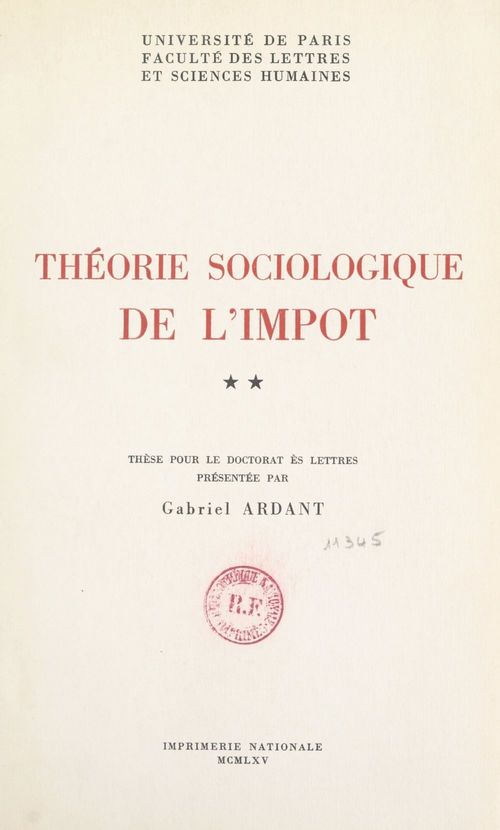 Couverture ebook de Théorie sociologique de l'impôt (2), de Gabriel Ardant