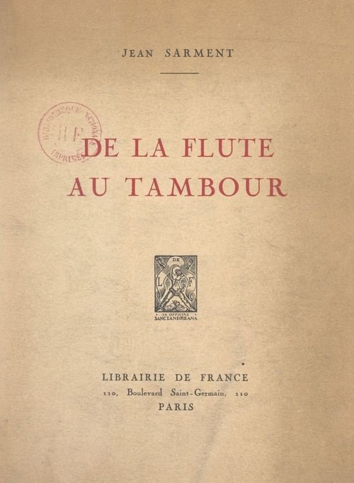 ebook cover of De la flûte au tambour, by Jean Sarment