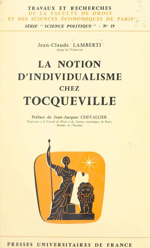 ebook cover of La notion d'individualisme chez Tocqueville, by Jean-Claude Lamberti