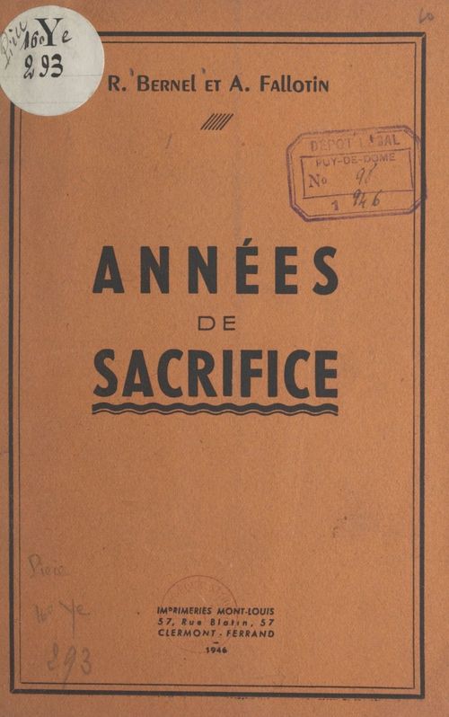 Couverture ebook de Années de sacrifice, de A. Fallotin, Rene Bernel