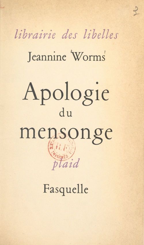 Couverture ebook de Apologie du mensonge, de Jeannine Worms