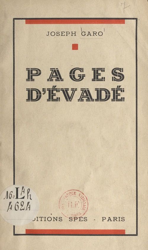 ebook cover of Pages d'évadé, by Joseph Garo