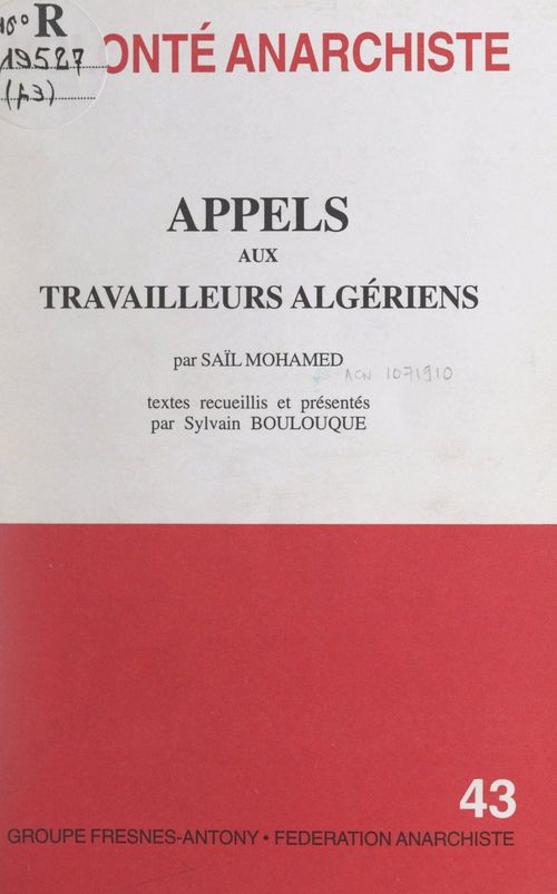 ebook cover of Appels aux travailleurs algériens, by Sail Mohamed