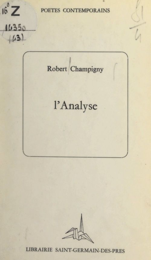 ebook cover of L'analyse, by Robert Champigny