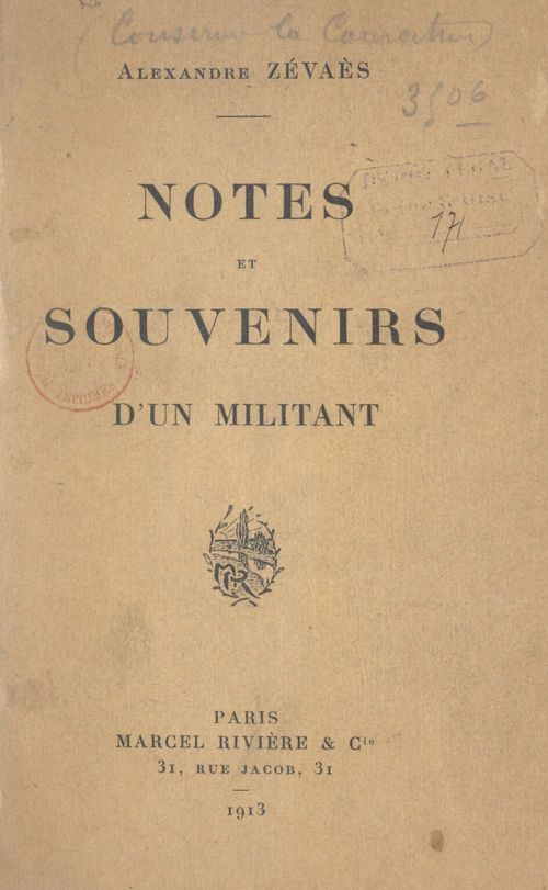 Couverture ebook de Notes et souvenirs d'un militant, de Alexandre Zevaes