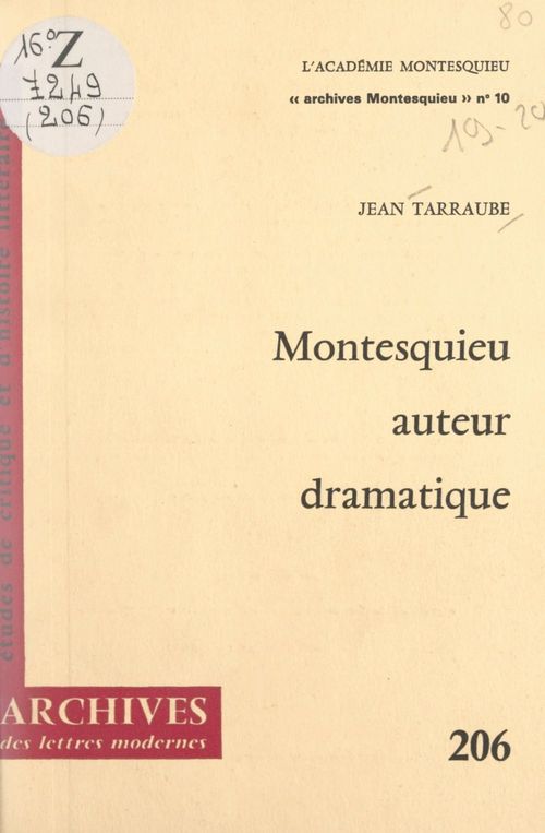 Couverture ebook de Montesquieu auteur dramatique, de Jean Tarraube