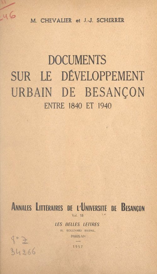 ebook cover of Documents sur le développement urbain de Besançon entre 1840 et 1940, by Jean-Jacques Scherrer, Michel Chevalier
