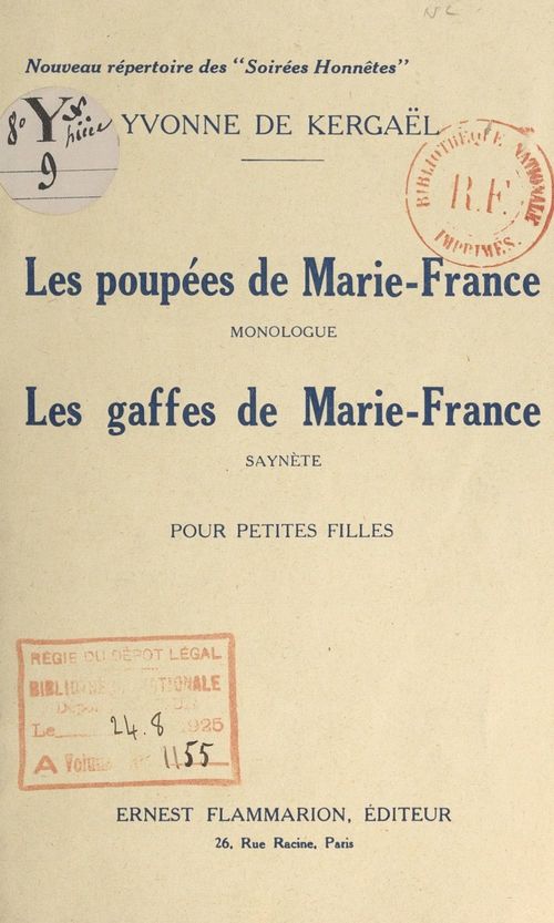 Couverture ebook de Les poupées de Marie-France, monologue. Les gaffes de Marie-France, saynète, de Yvonne De Kergael