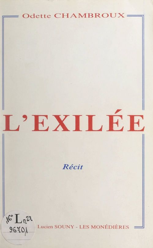 Couverture ebook de L'exilée, de Odette Chambroux