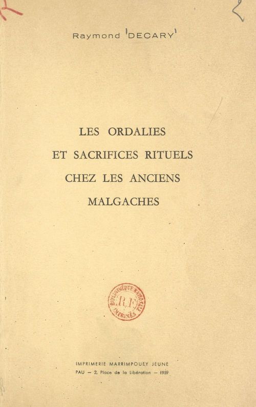 Couverture ebook de Les ordalies et sacrifices rituels chez les anciens Malgaches, de Raymond Decary