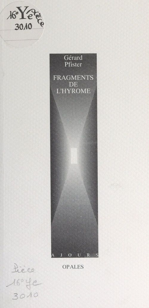 Couverture ebook de Fragments de l'hyrome, de Gérard Pfister