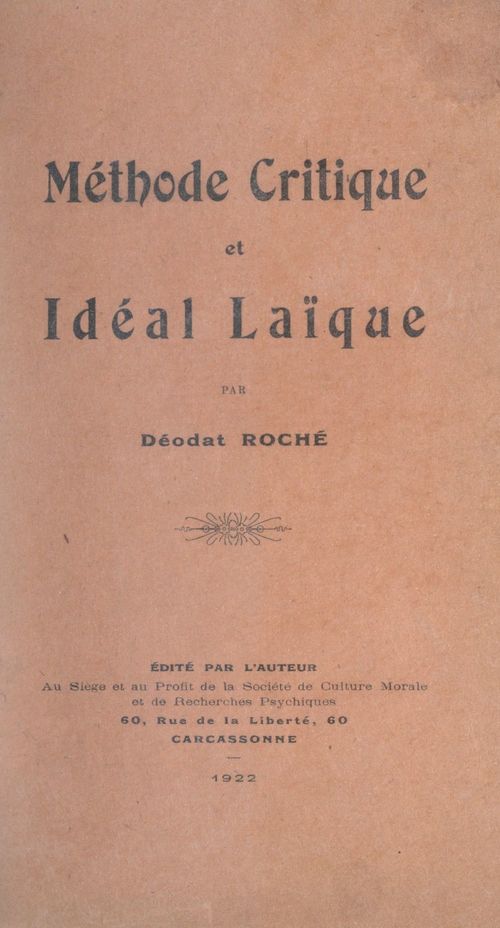 ebook cover of Méthode critique et idéal laïque, by Deodat Roche