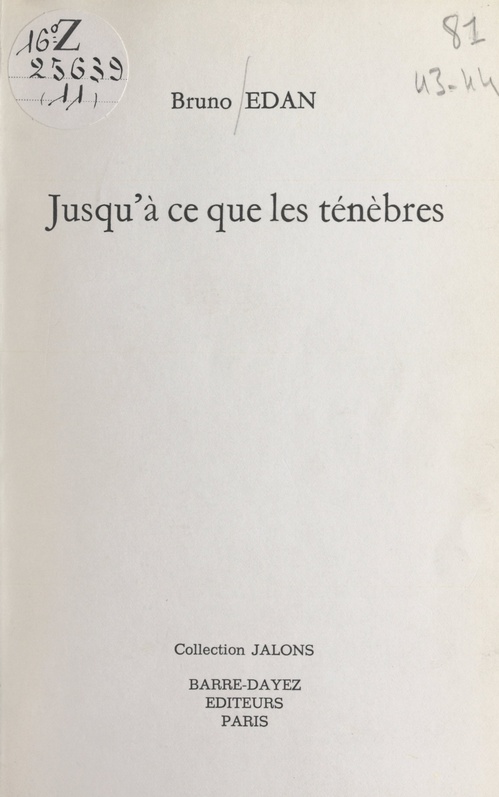 ebook cover of Jusqu'à ce que les ténèbres, by Bruno Edan
