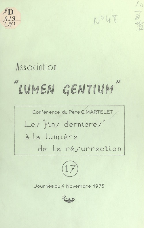 Couverture ebook de Les fins dernières à la lumière de la résurrection, de Gustave Martelet
