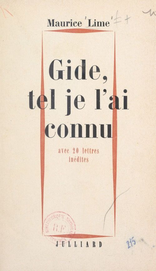Couverture ebook de Gide, tel je l'ai connu, de Maurice Lime