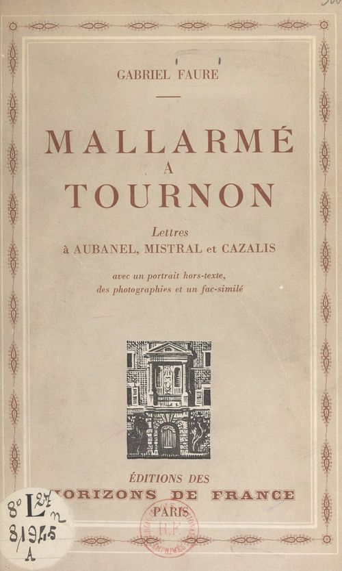 ebook cover of Mallarmé à Tournon, by Gabriel Faure