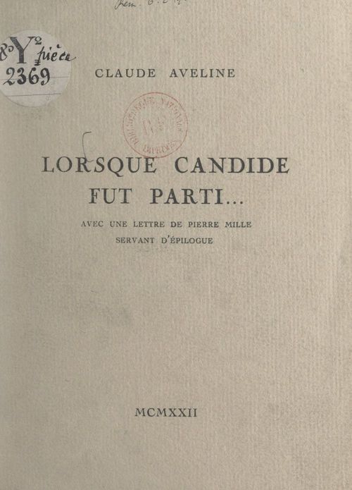 Couverture ebook de Lorsque Candide fut parti..., de Claude Aveline