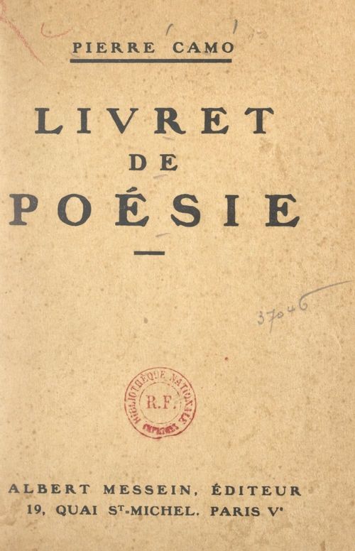 Couverture ebook de Livret de poésie, de Pierre Camo