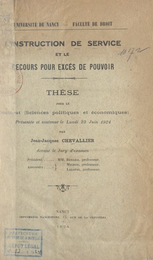 ebook cover of L'instruction de service et le recours pour excès de pouvoir, by Jean-Jacques Chevallier