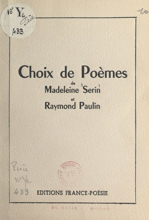 Couverture ebook de Choix de poèmes, de Madeleine Serin, Raymond Paulin