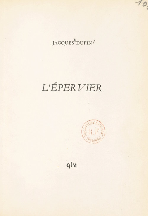 ebook cover of L'épervier, by Jacques Dupin