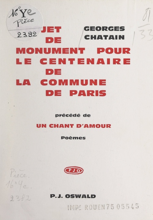 ebook cover of Projet de monument pour le Centenaire de la commune de Paris, by Georges Chatain