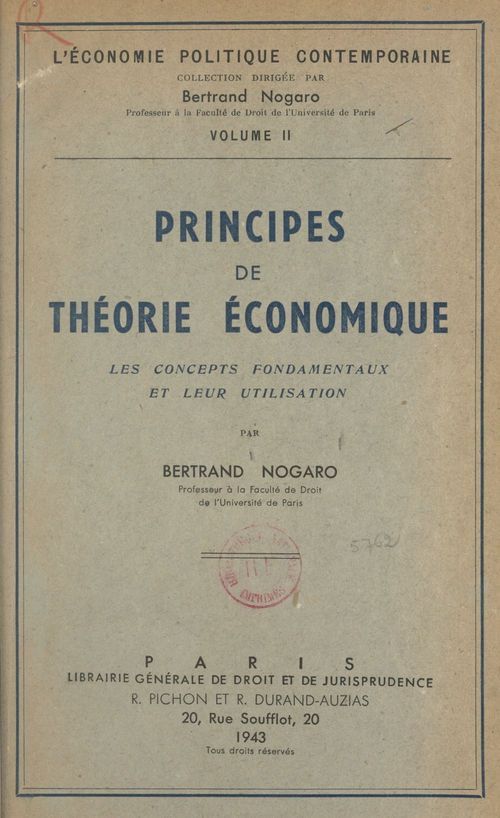 Couverture ebook de Principes de théorie économique, de Bertrand Nogaro