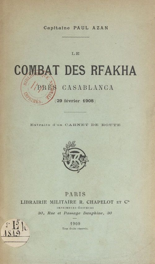 Couverture ebook de Le combat des Rfakha, près Casablanca (29 février 1908), de Paul Azan