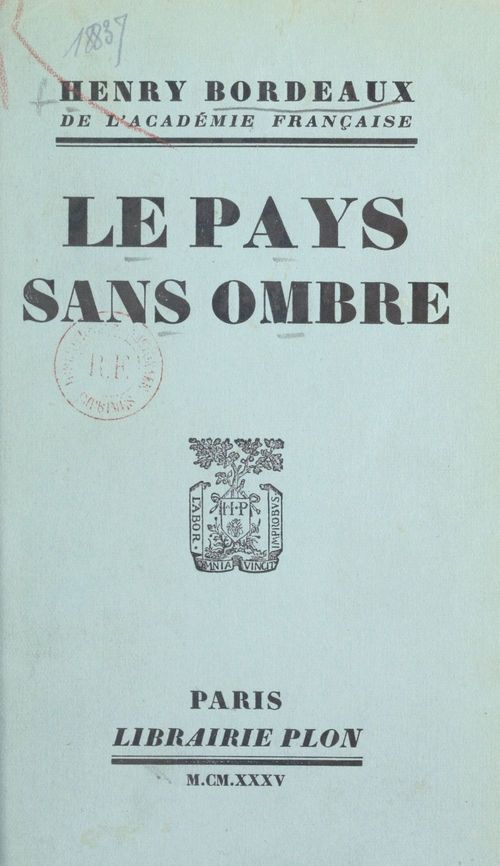 Couverture ebook de Le pays sans ombre, de Henry Bordeaux