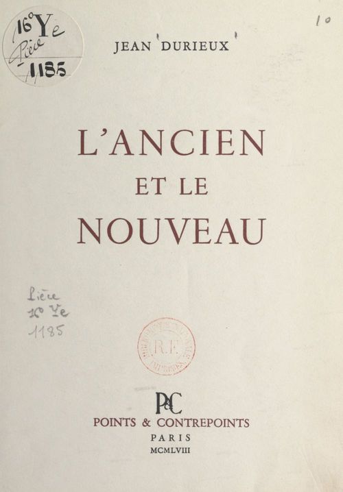 Couverture ebook de L'ancien et le nouveau, de Jean Durieux