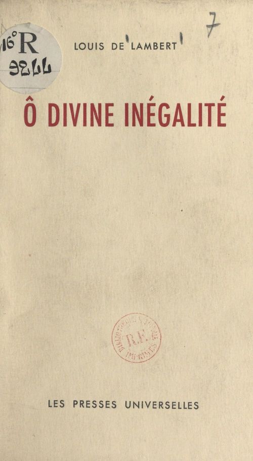 ebook cover of Ô divine inégalité, by Louis De Lambert