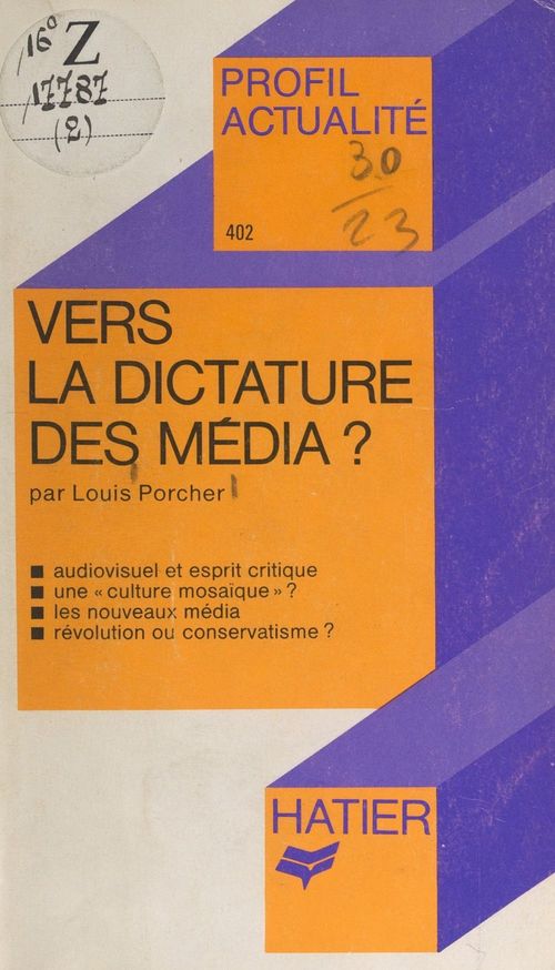 Couverture ebook de Vers la dictature des médias ?, de Louis Porcher